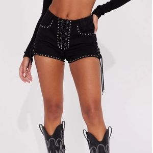 Fashion Nova Desert Nights Lace Up Black Denim Shorts